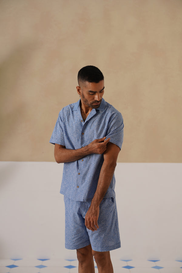 Azure Blooms Cotton Shirt