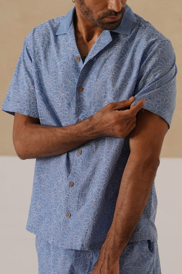 Azure Blooms Cotton Shirt