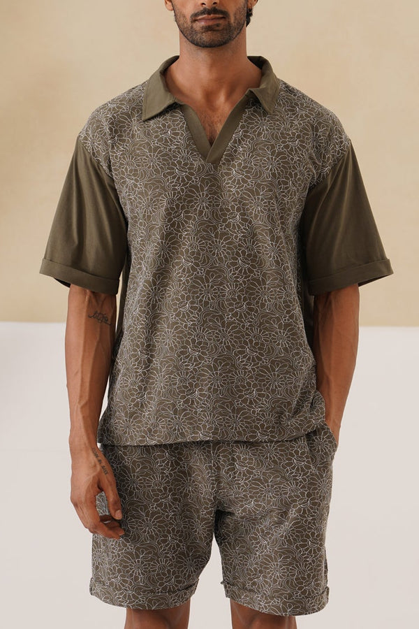 Shady Blooms Cotton Knit Co-ord Set (Dark Green)