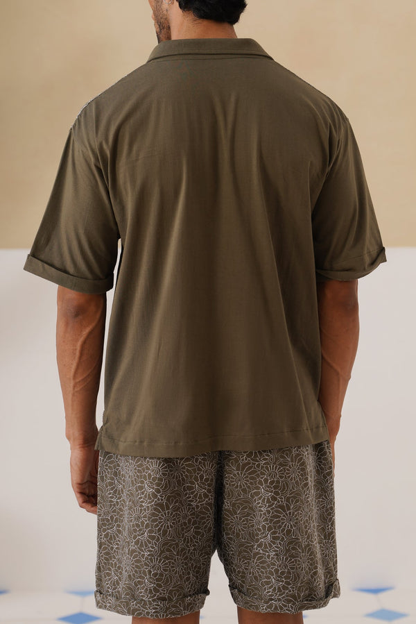 Shady Blooms Cotton Knit Co-ord Set (Dark Green)