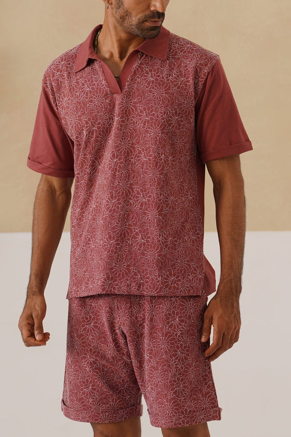 Shady Blooms Cotton Knit Co-ord Set (Dark Green)