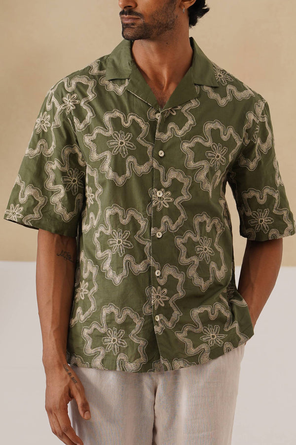 Tide & Bloom Cotton Shirt (Olive Green)