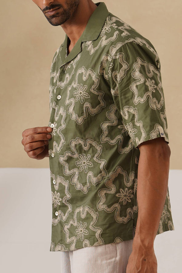 Tide & Bloom Cotton Shirt (Olive Green)