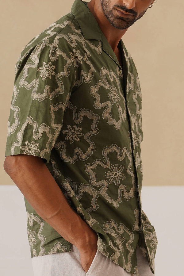 Tide & Bloom Cotton Shirt (Olive Green)