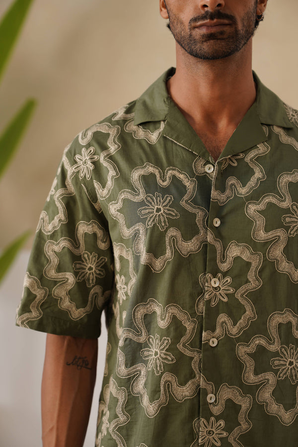 Tide & Bloom Cotton Shirt (Olive Green)