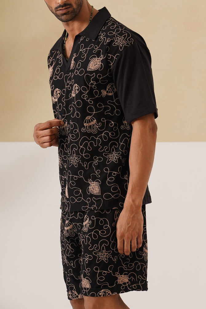 Reef Rider Cotton Knit Co-ord Set (Midnight Black)