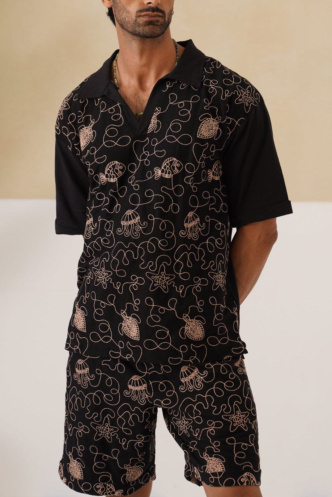 Reef Rider Cotton Knit Co-ord Set (Midnight Black)