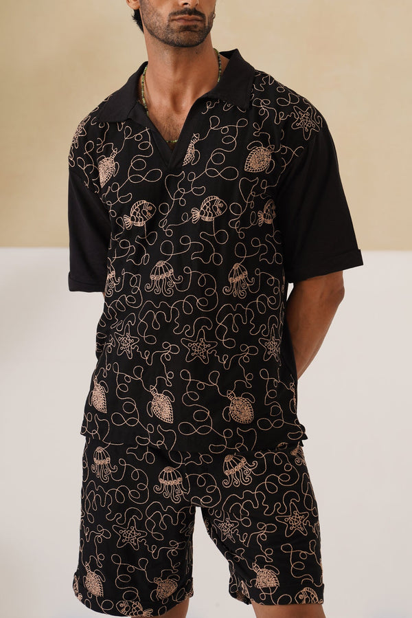 Reef Rider Cotton Knit Co-ord Set (Dark Indigo)