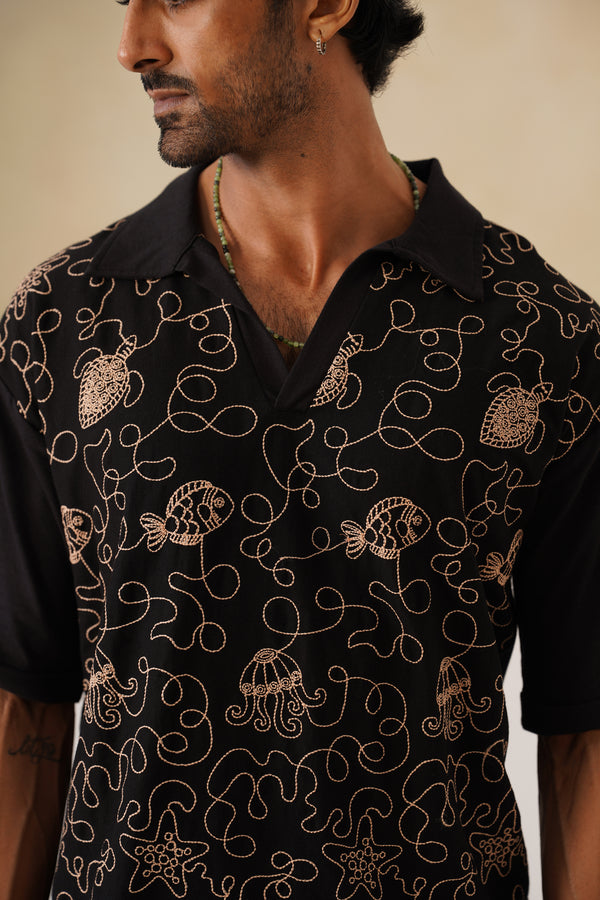 Reef Rider Cotton Knit T-Shirt (Midnight Black)