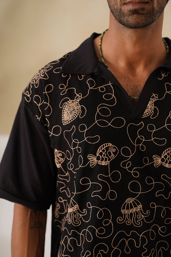 Reef Rider Cotton Knit T-Shirt (Midnight Black)