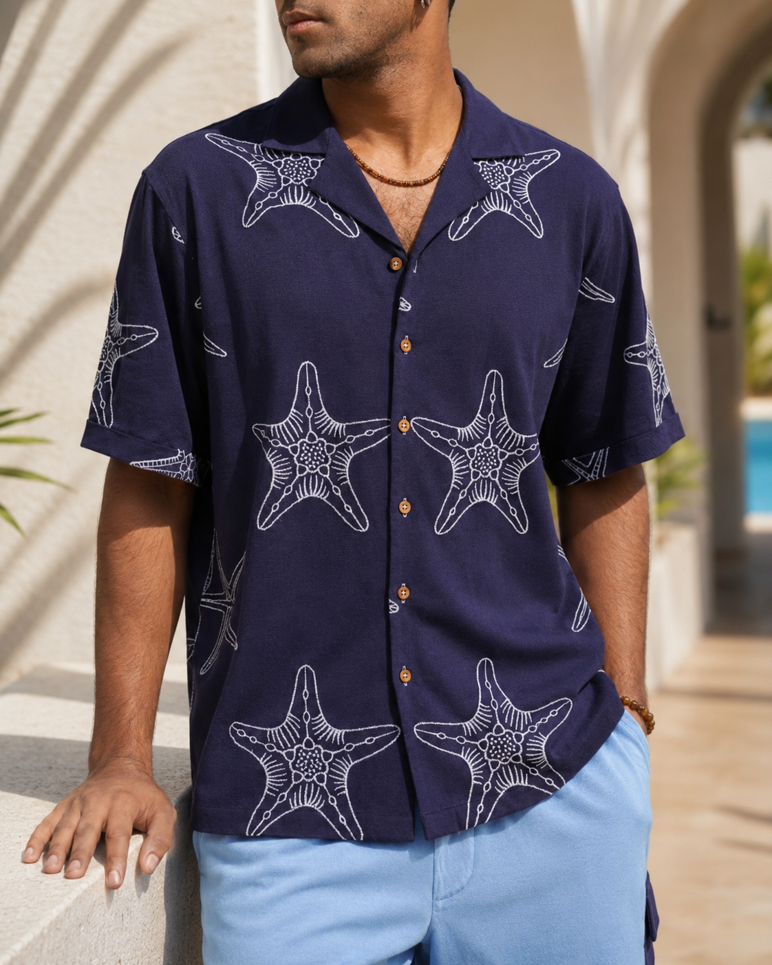 MARINER STAR COTTON KNIT CO-ORD SET - DARK INDIGO/SKY BLUE