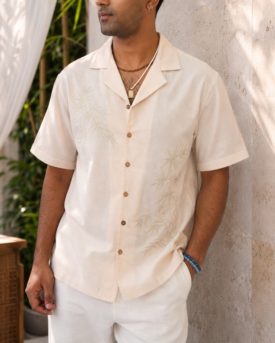 BAMBOO DRIFT COTTON LINEN SHIRT - ECRU SAND