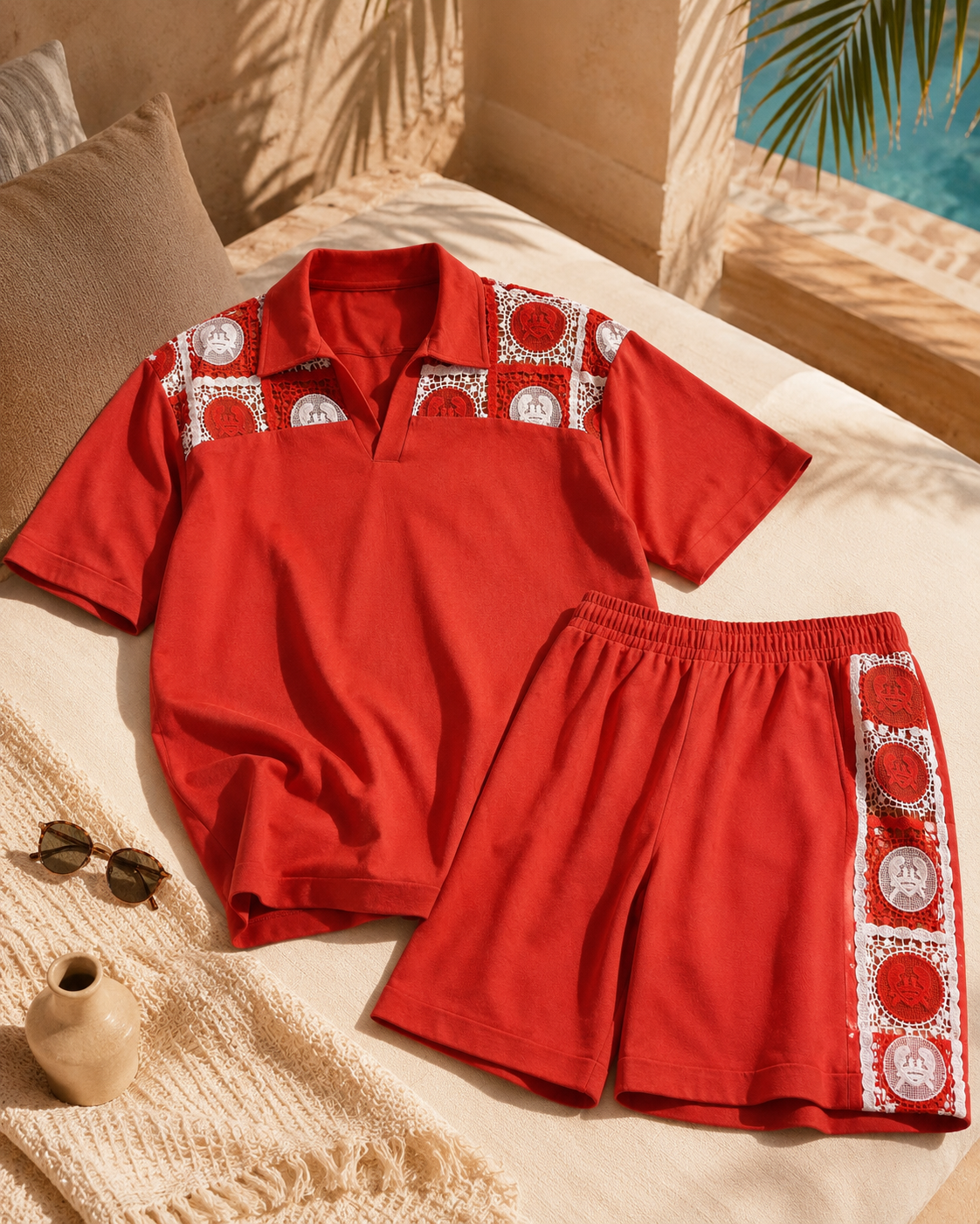 KRAB CREST GUIPURE COTTON KNIT SHORTS - EMBER PEARL
