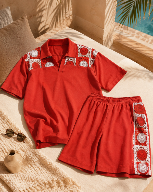 KRAB CREST GUIPURE COTTON KNIT CO-ORD SET - EMBER PEARL