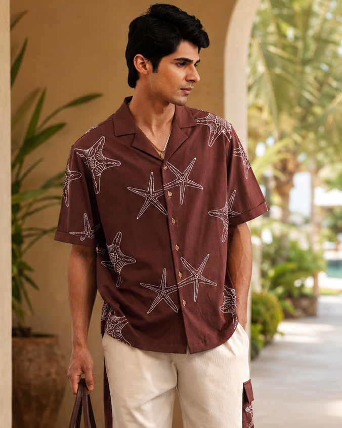 MARINER STAR COTTON KNIT SHIRT - ESPRESSO BEAN/CREAMY CLOUD