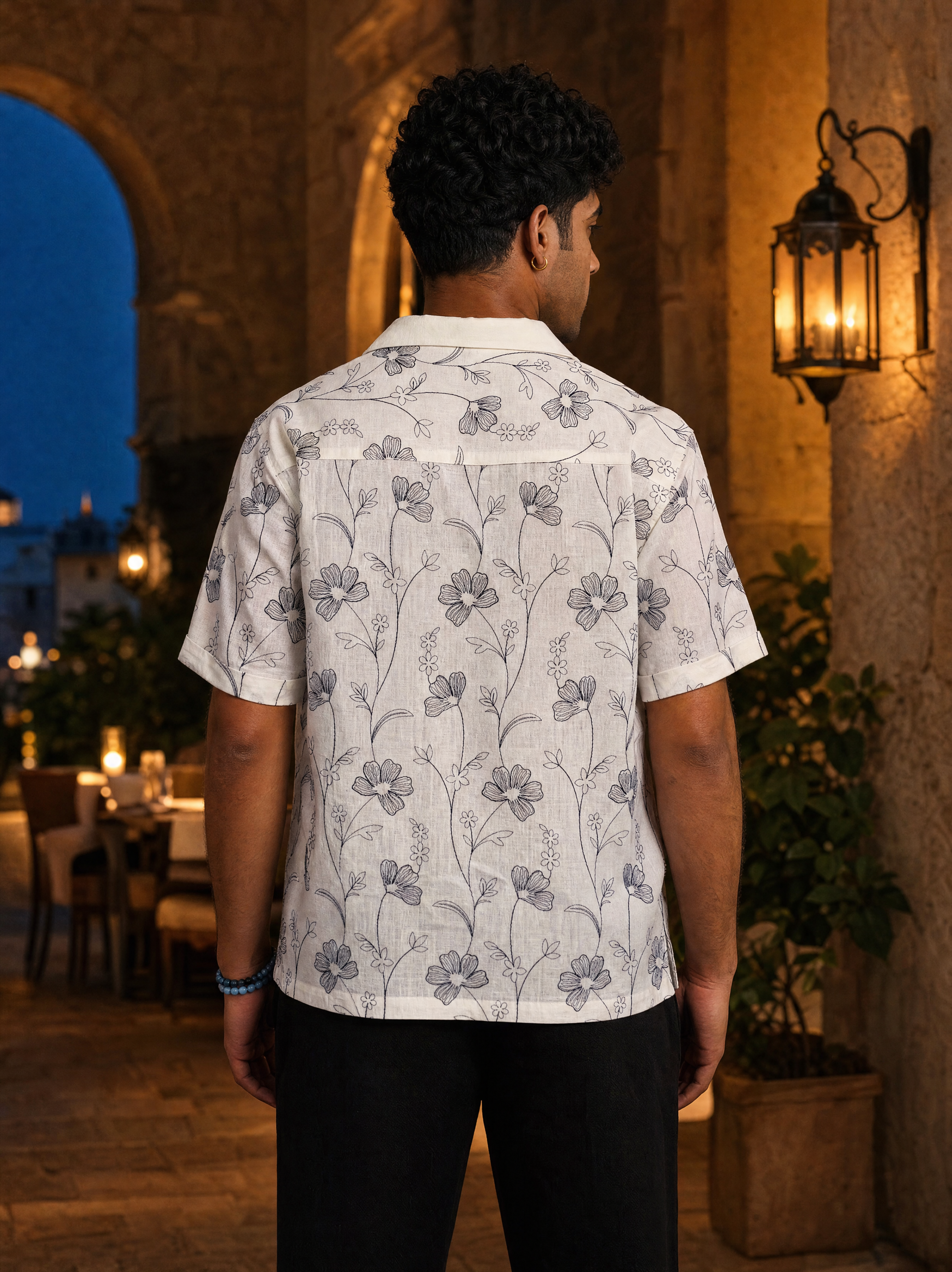 INK MEADOW COTTON LINEN SHIRT - SALT/MIDNIGHT BLACK