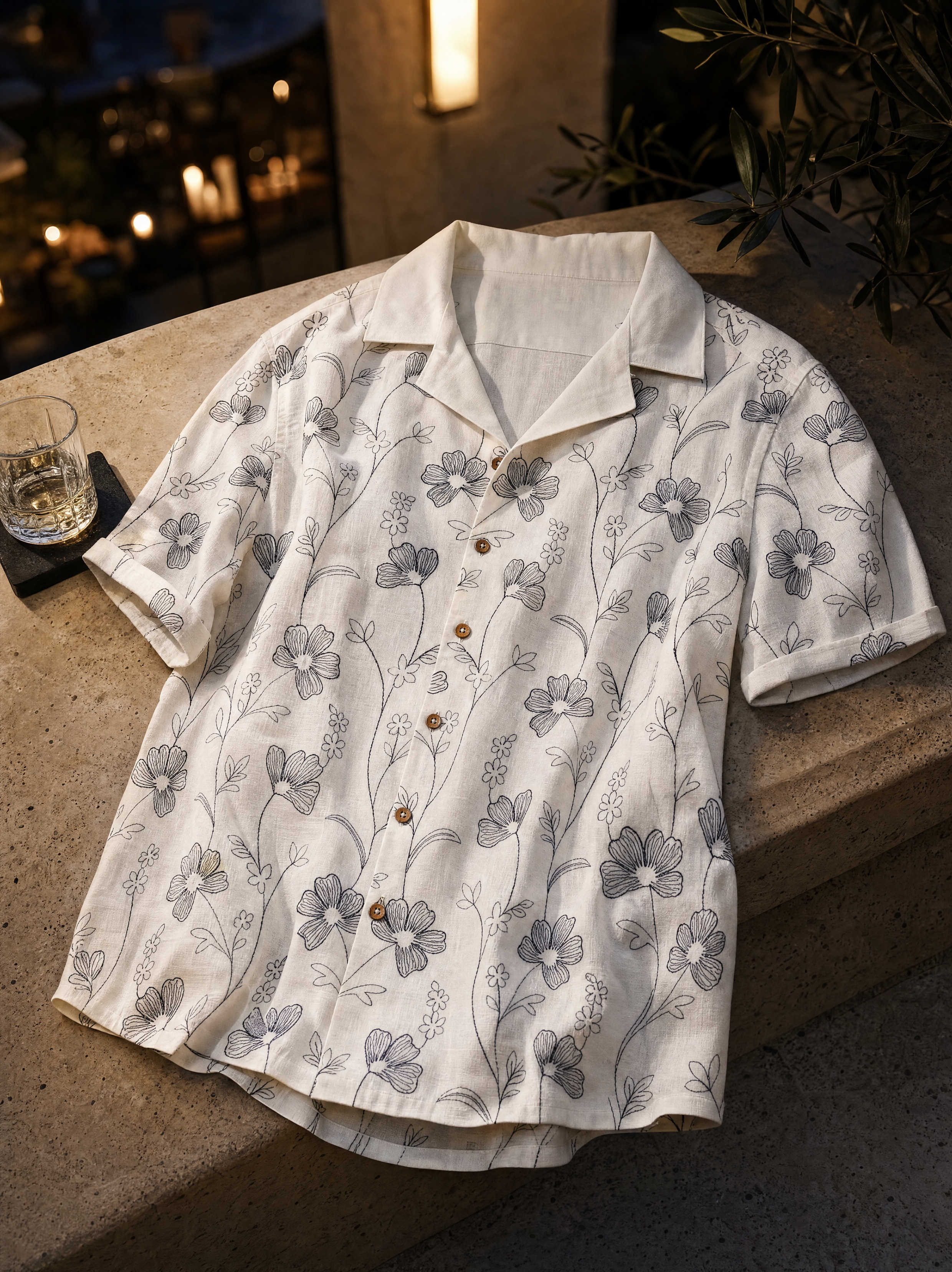 INK MEADOW COTTON LINEN SHIRT - SALT/MIDNIGHT BLACK