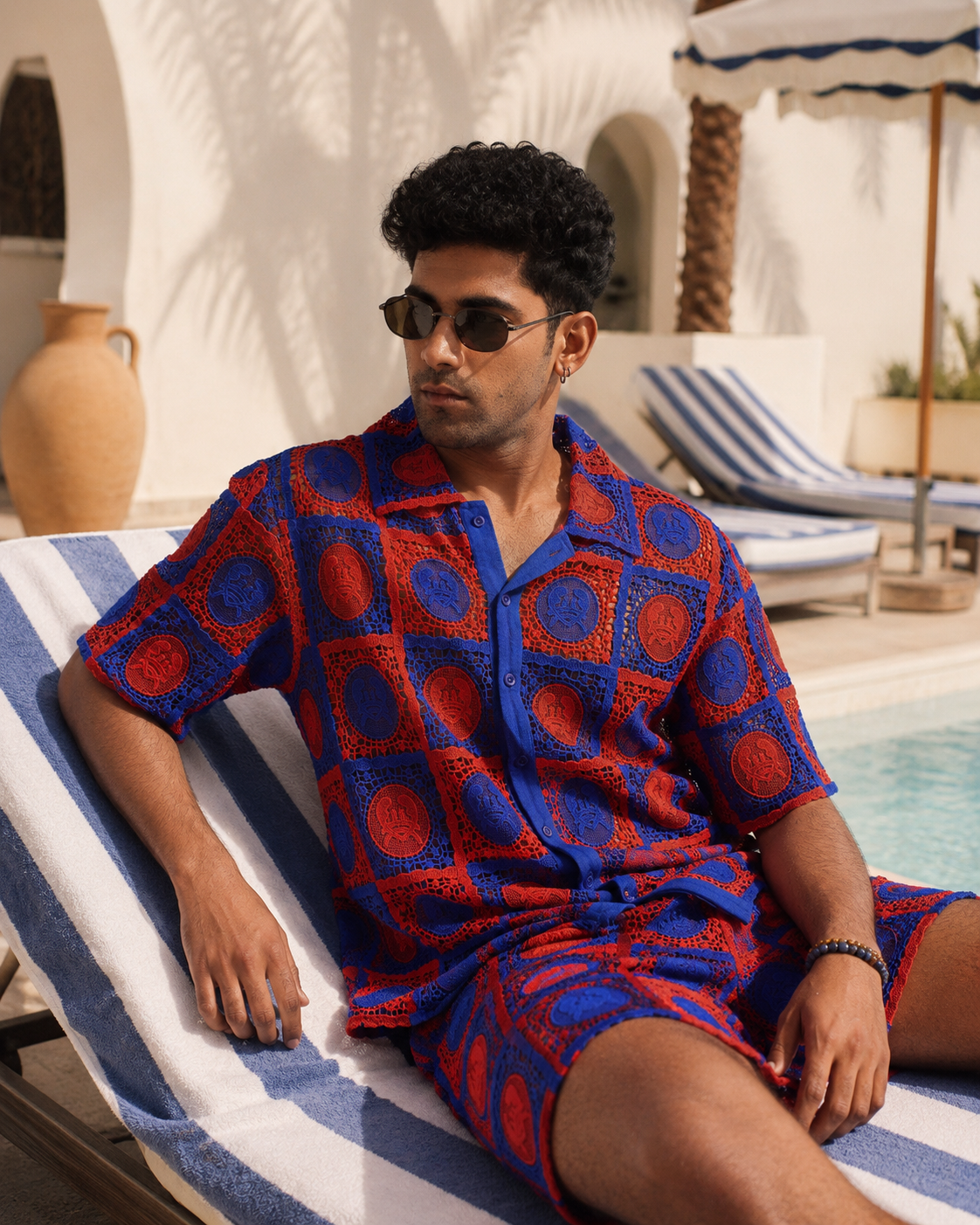 KRAB CREST GUIPURE CO-ORD SET - COBALT EMBER
