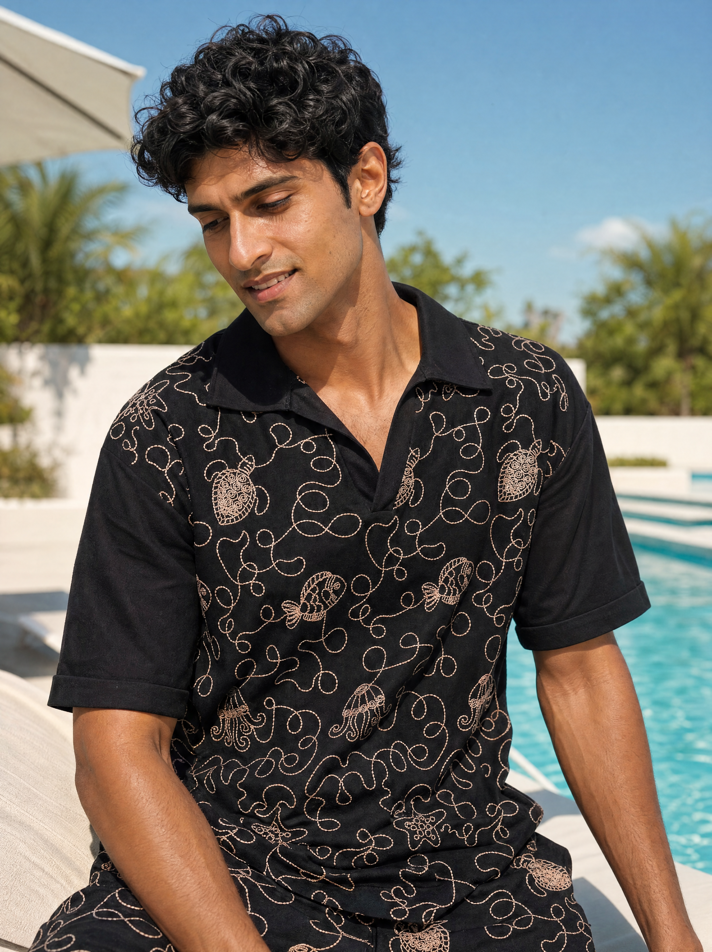 Reef Rider Cotton Knit Co-ord Set (Midnight Black)