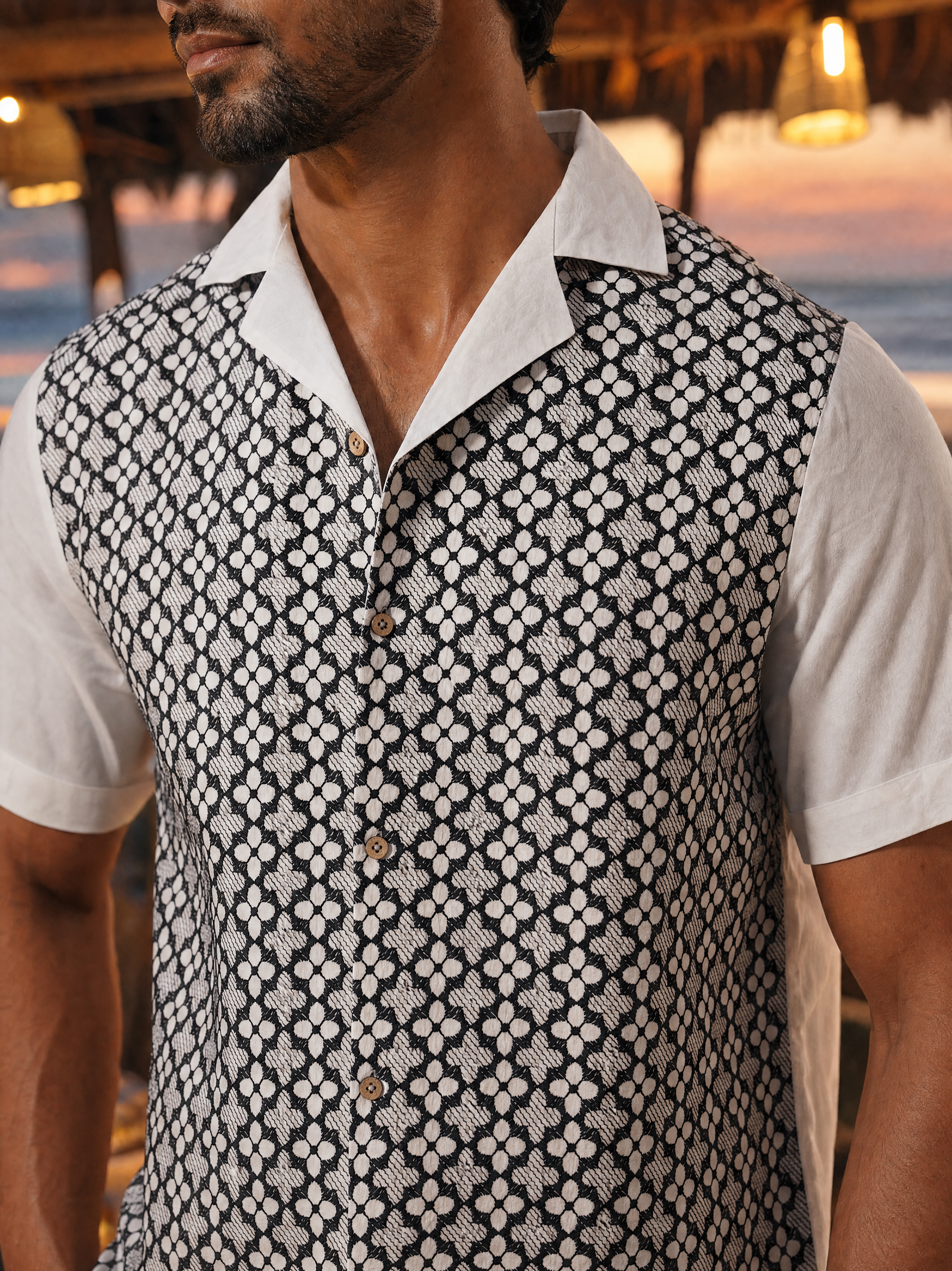 Monochrome Bloom Cotton Shirt