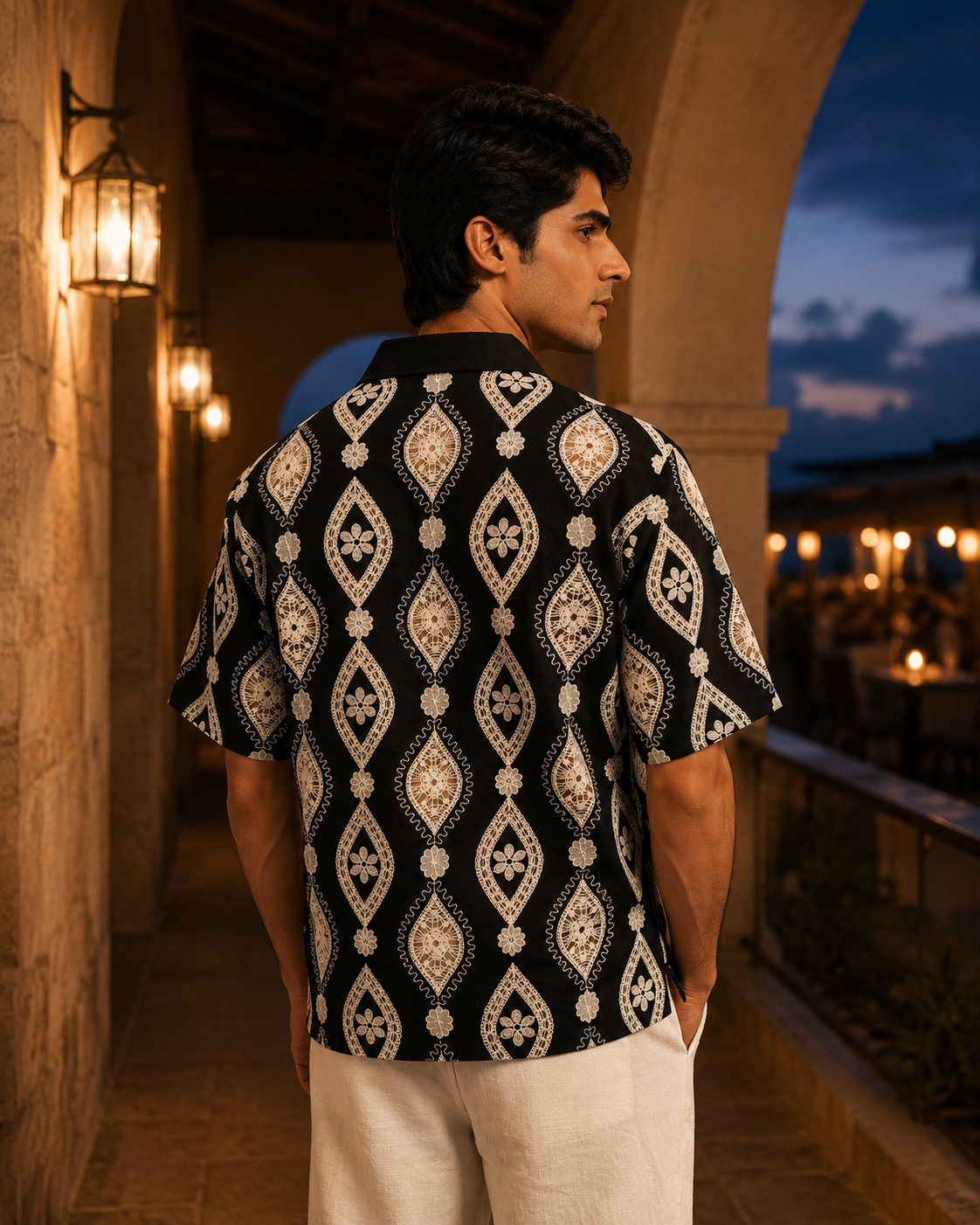 OASIS MEDALLION COTTON CUTWORK SHIRT - MIDNIGHT BLACK