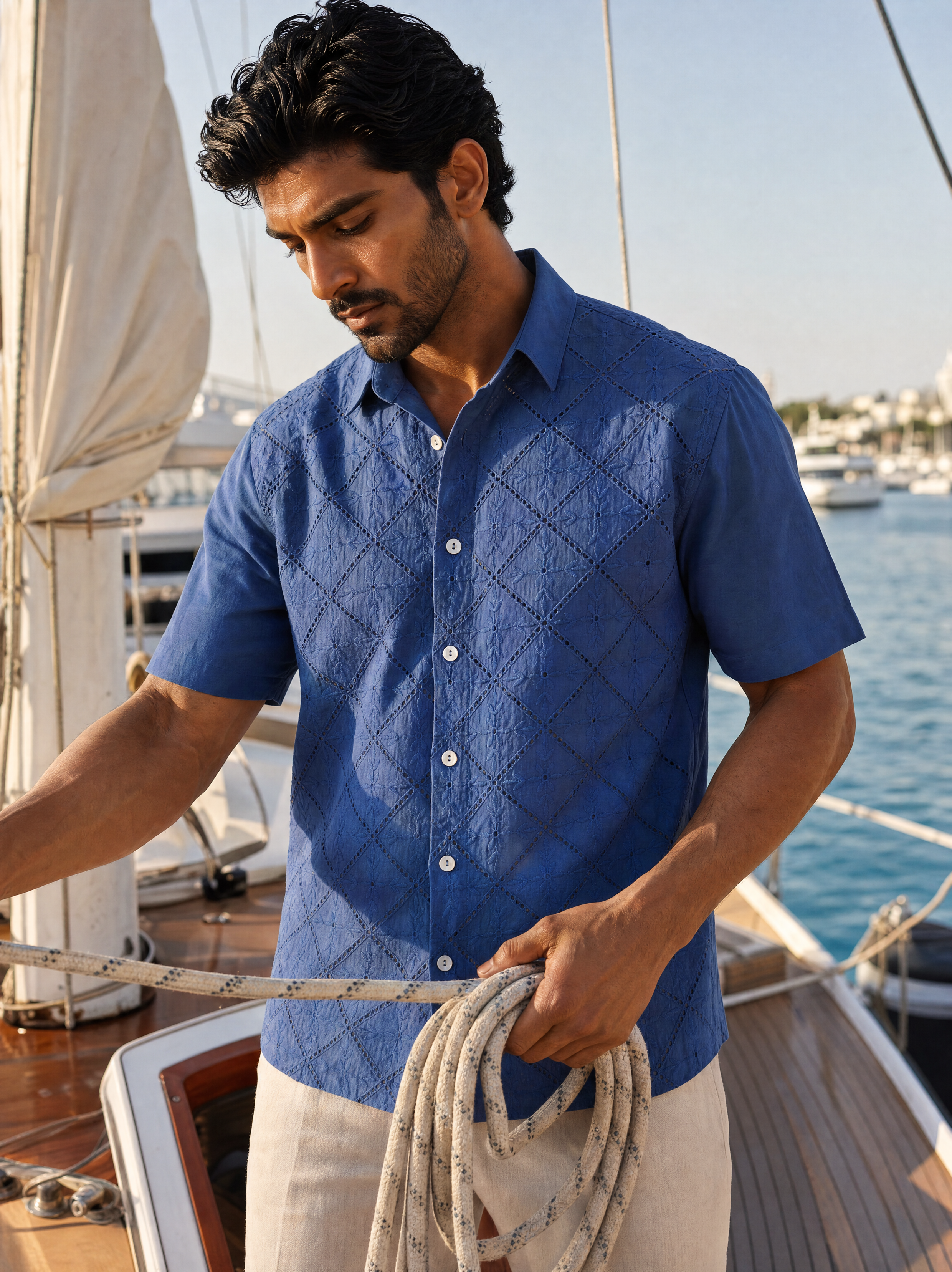 Diamond Daze 100 % Cotton Shirt (Ocean Blue)