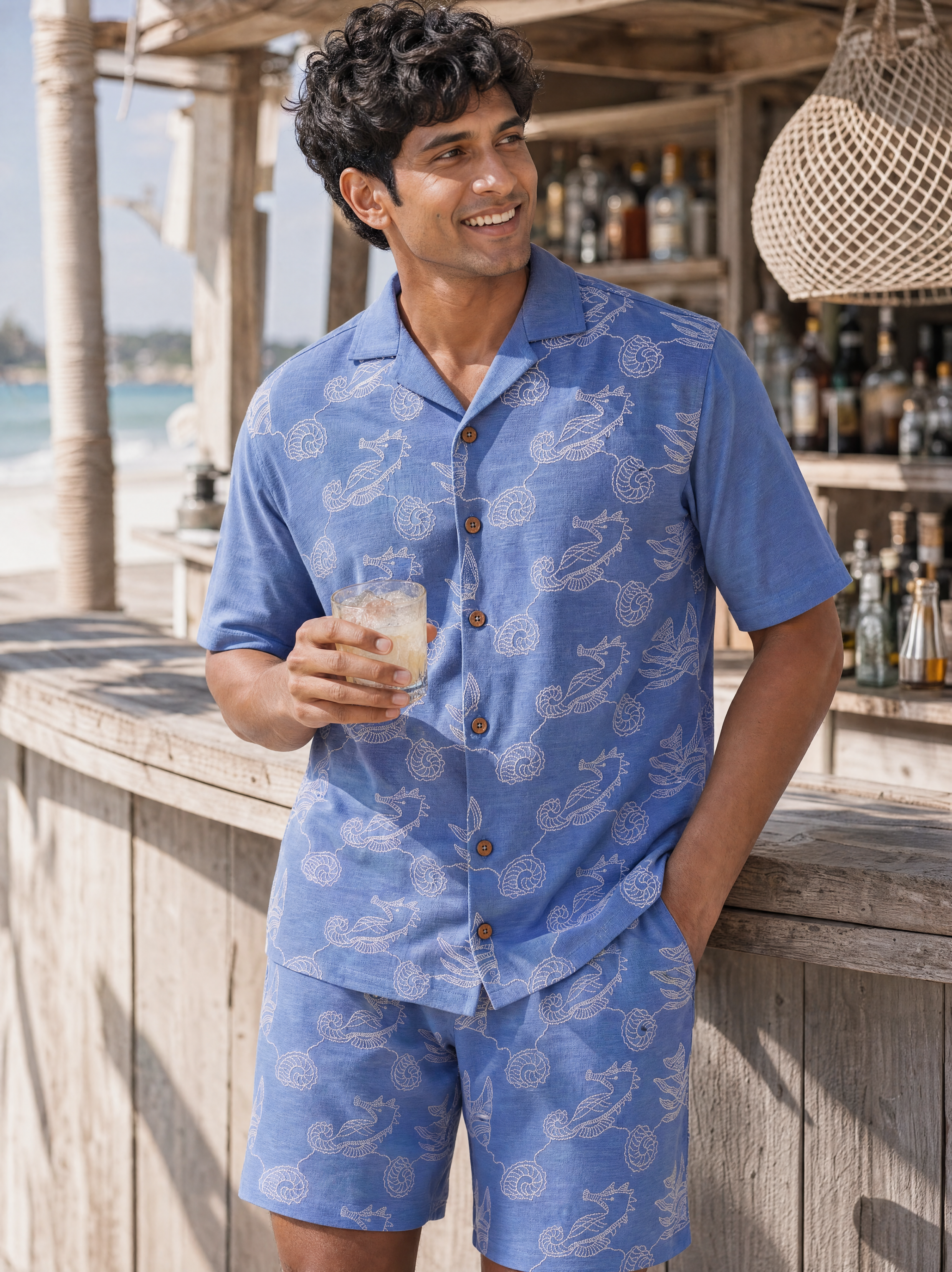 Tidal Tales Cotton Slub Knit Co-ord Set (Ocean Blue)