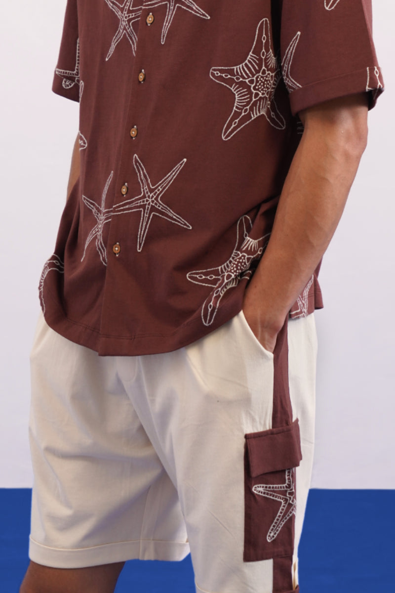 MARINER STAR COTTON KNIT SHORTS - ESPRESSO BEAN/CREAMY CLOUD