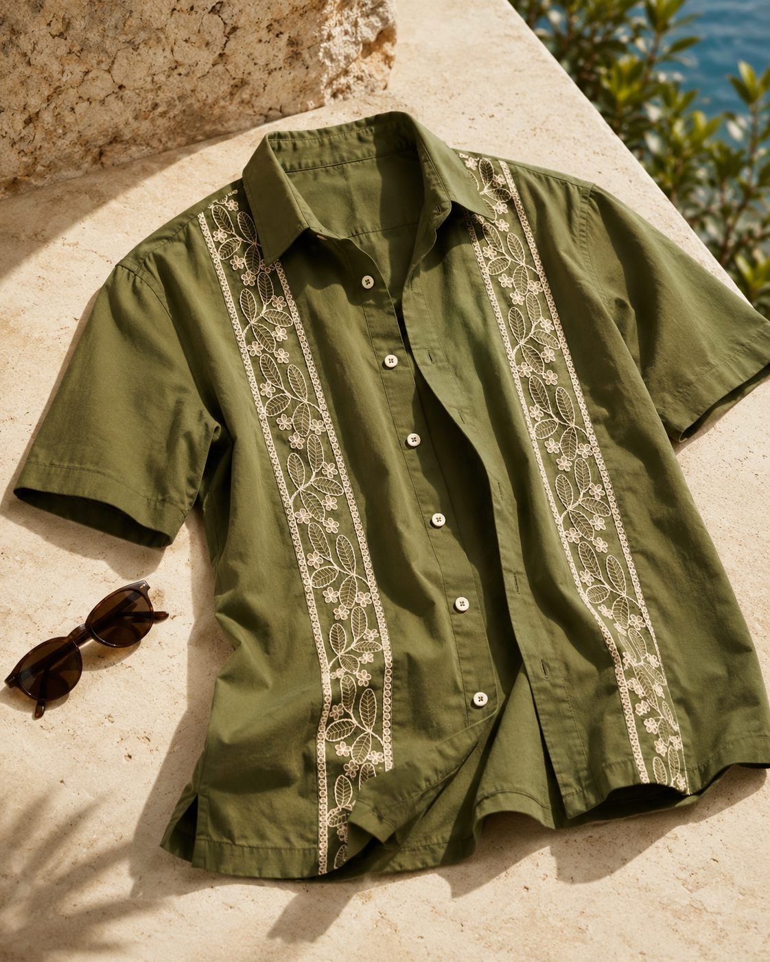 BOTANICAL TRAIL COTTON SHIRT - OLIVE GREEN