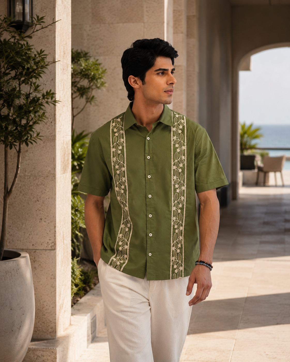 BOTANICAL TRAIL COTTON SHIRT - OLIVE GREEN