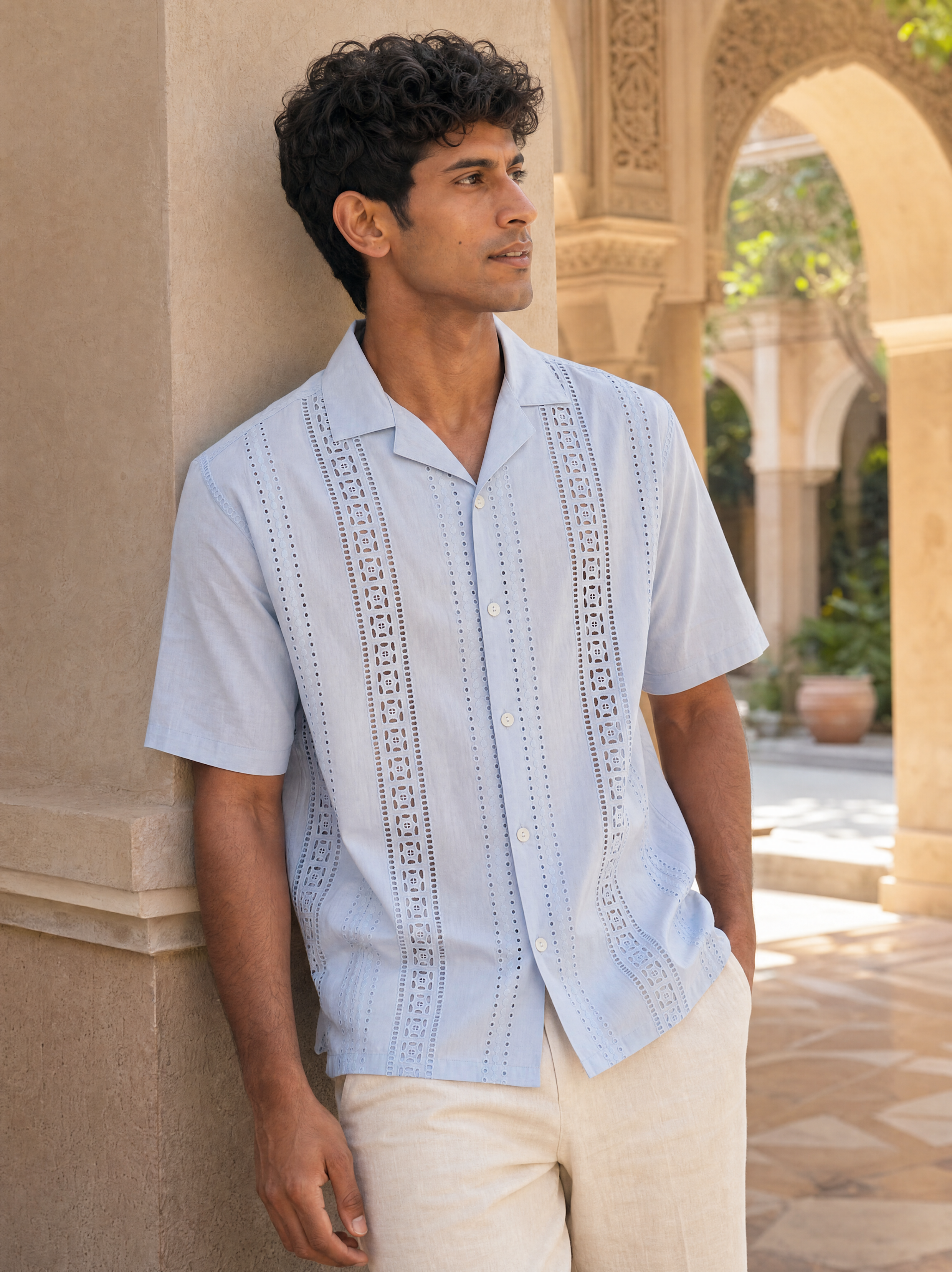 Coastal Lattice 100 % Cotton Shirt (White)
