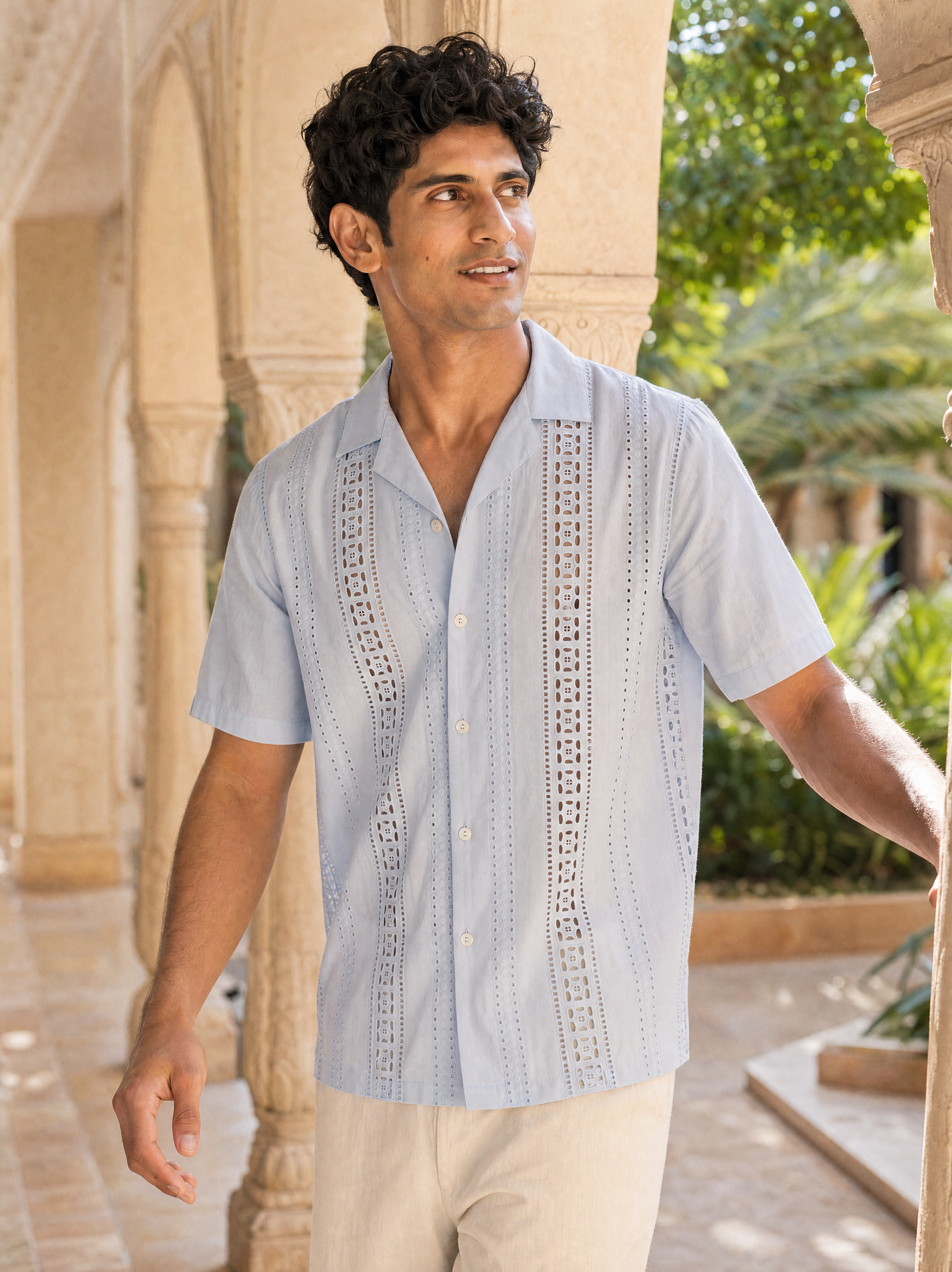 Coastal Lattice 100 % Cotton Shirt (White)