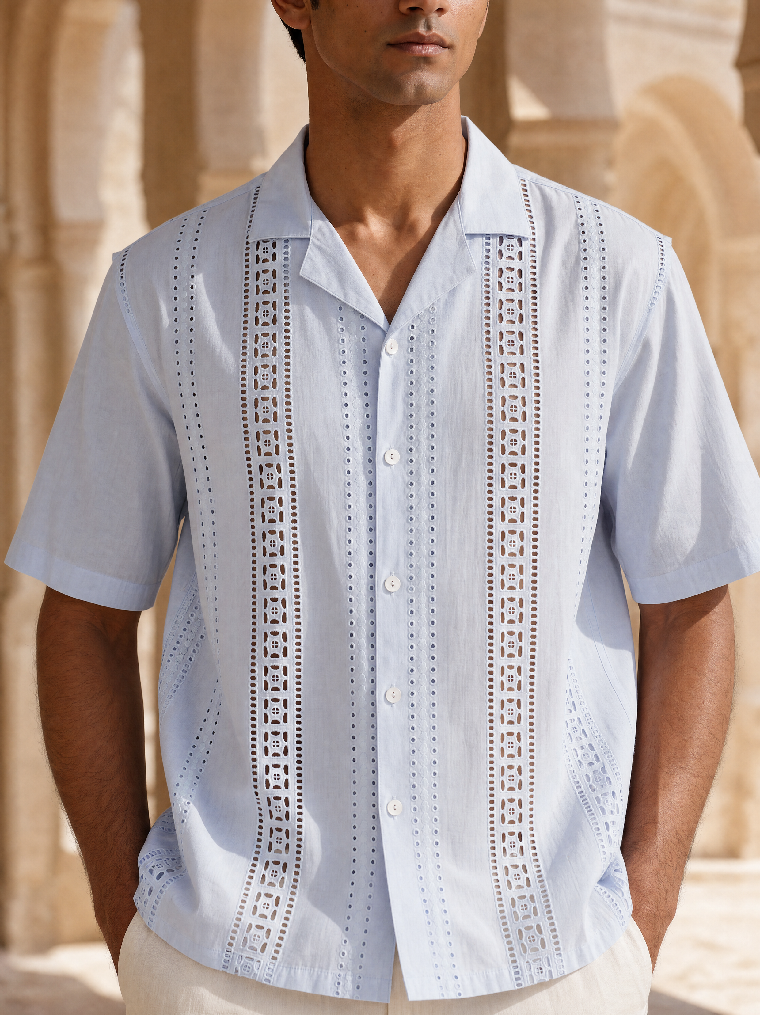 Coastal Lattice 100 % Cotton Shirt (White)