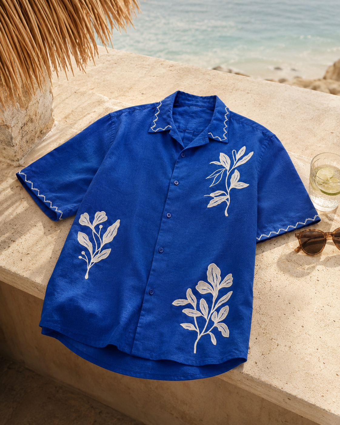 COVE VINE LINEN SHIRT - POLYNESIAN BLUE