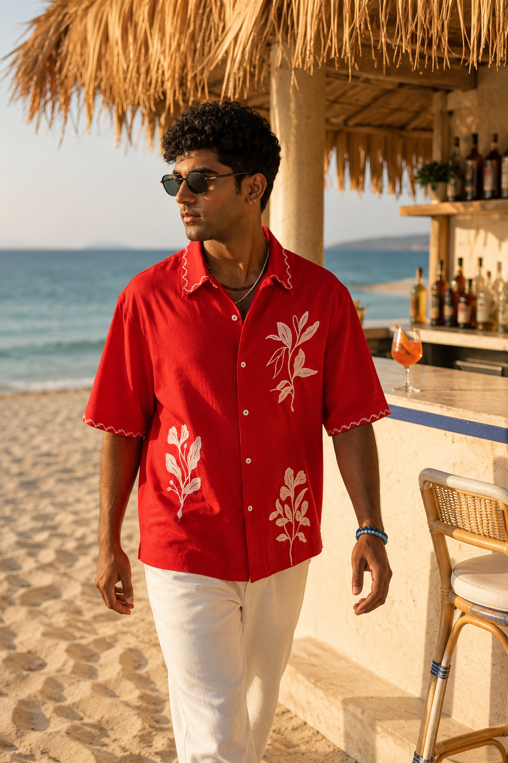 COVE VINE LINEN SHIRT - POPPY RED