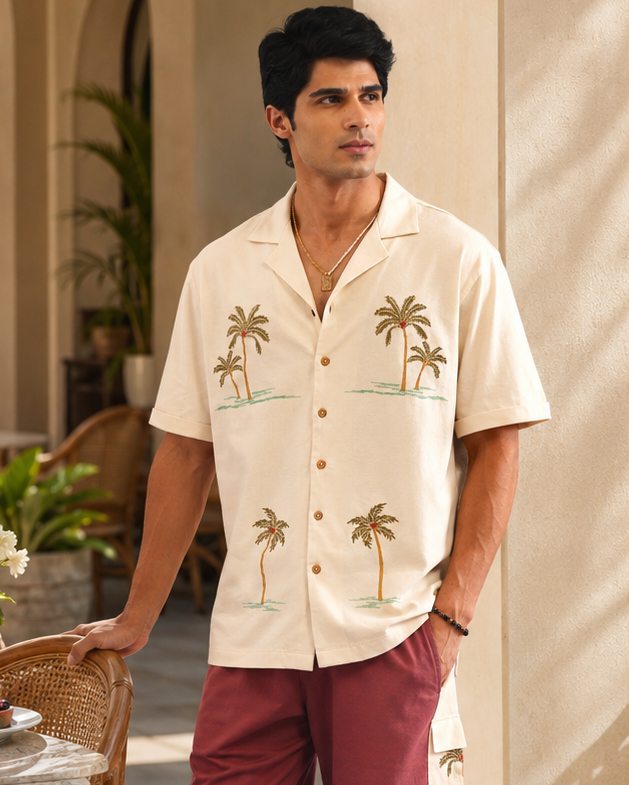 PALM GROVE COTTON KNIT SHIRT - CREAMY CLOUD