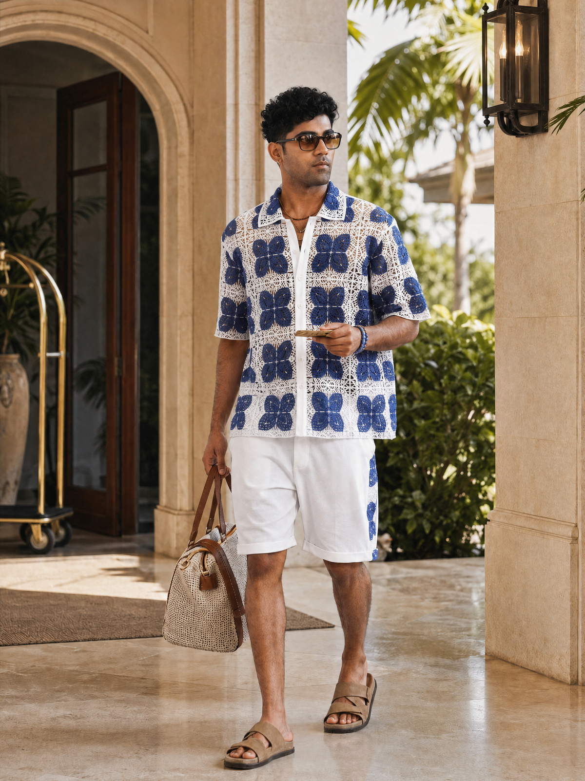 RIVIERA GUIPURE SHIRT CO-ORD SET - PORCELAIN NAVY