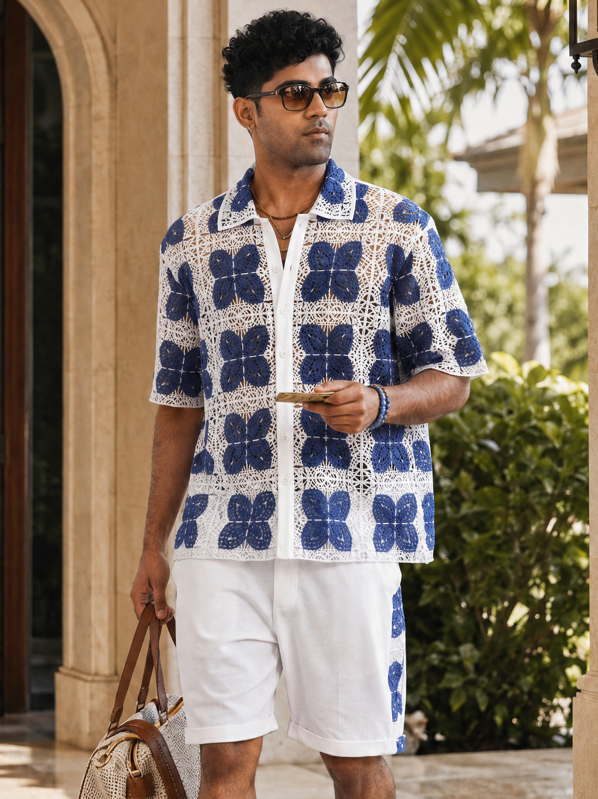 RIVIERA GUIPURE SHIRT - PORCELAIN NAVY