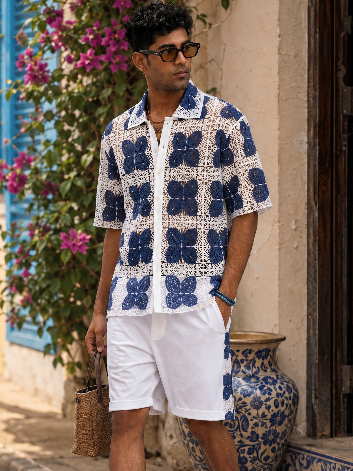RIVIERA 2.0 GUIPURE SHIRT - PORCELAIN NAVY