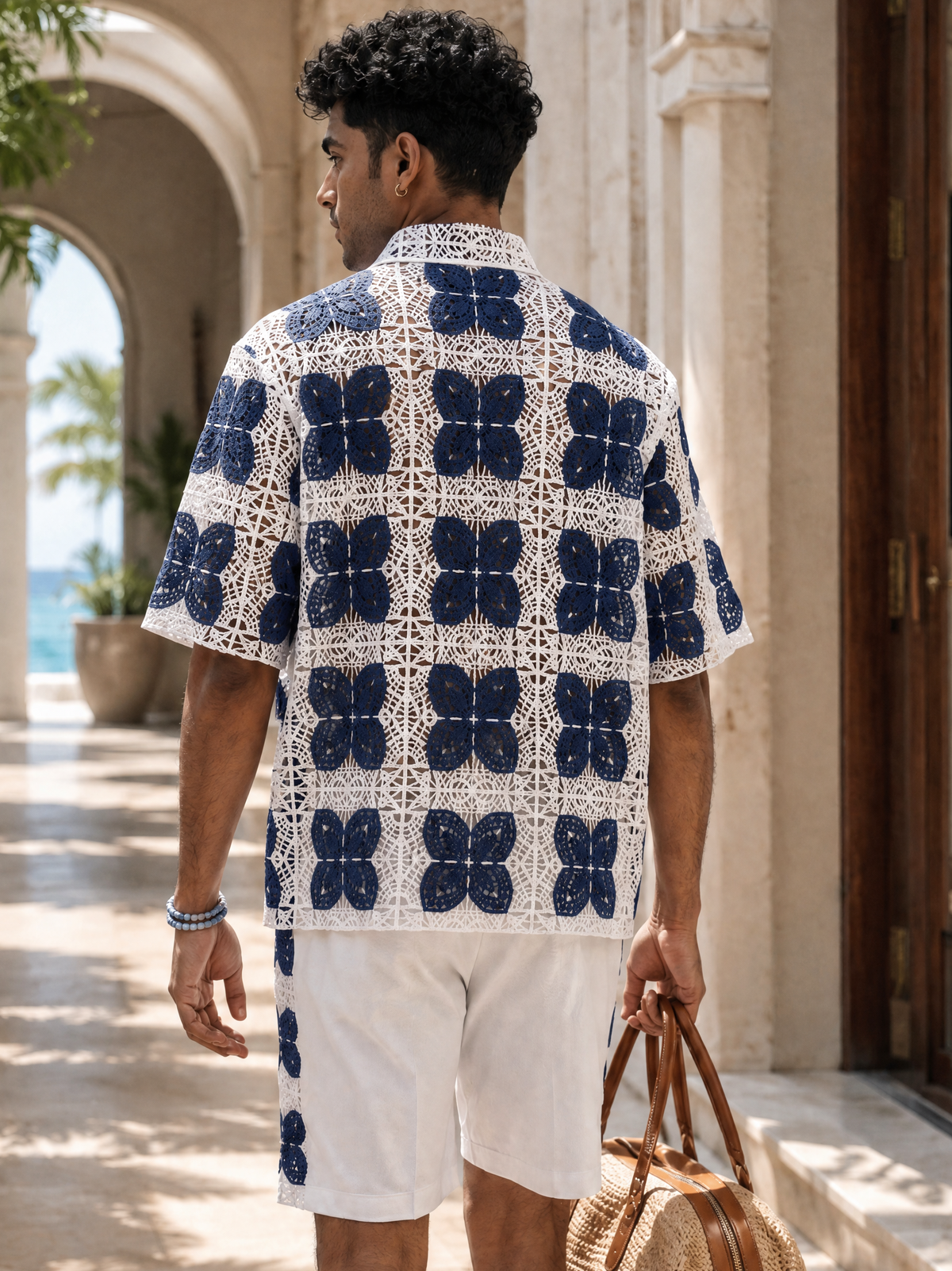 RIVIERA GUIPURE SHIRT - PORCELAIN NAVY