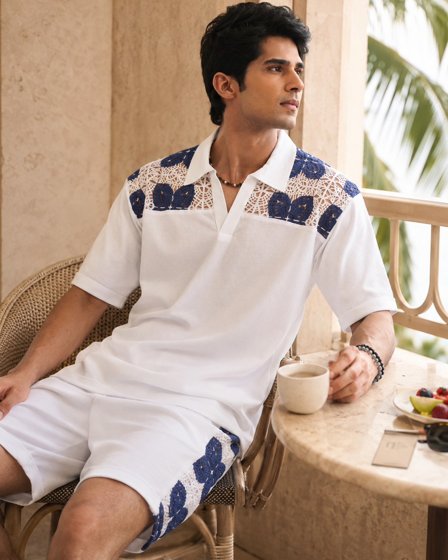 RIVIERA GUIPURE SHORTS - PORCELAIN NAVY