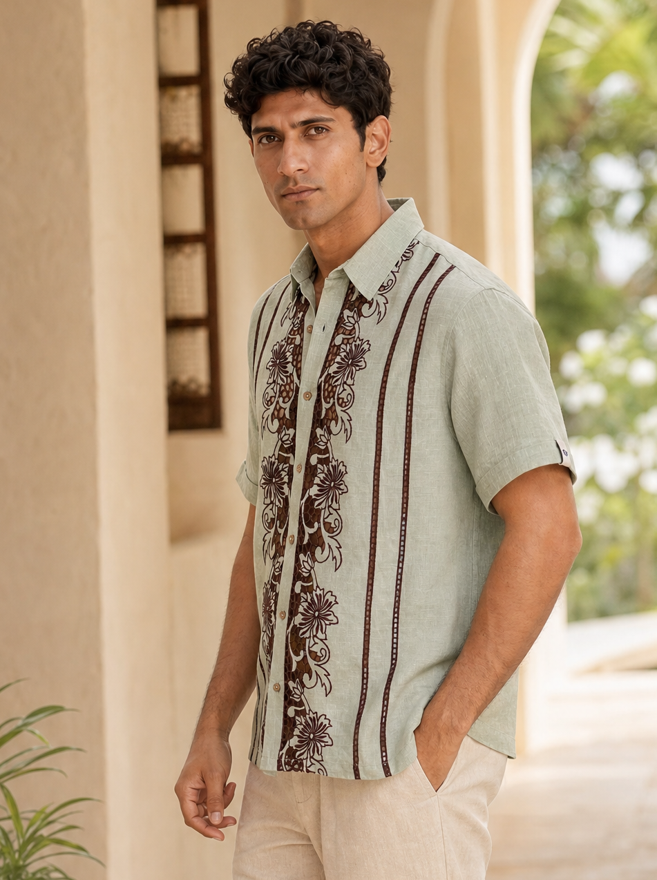 Twin Vines Cotton Linen Shirt (Beige Cream)