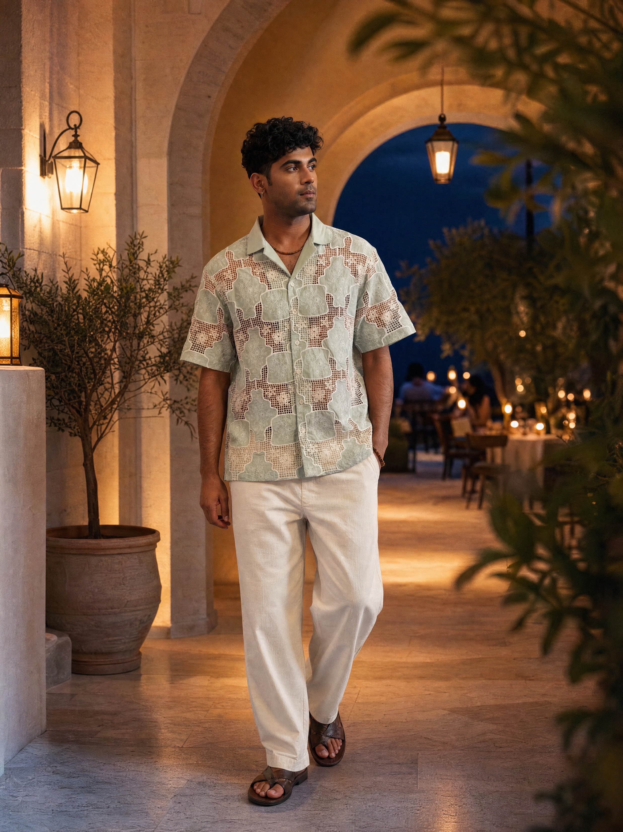 TRELLIS BLOOM COTTON CUTWORK SHIRT - SEA SAGE