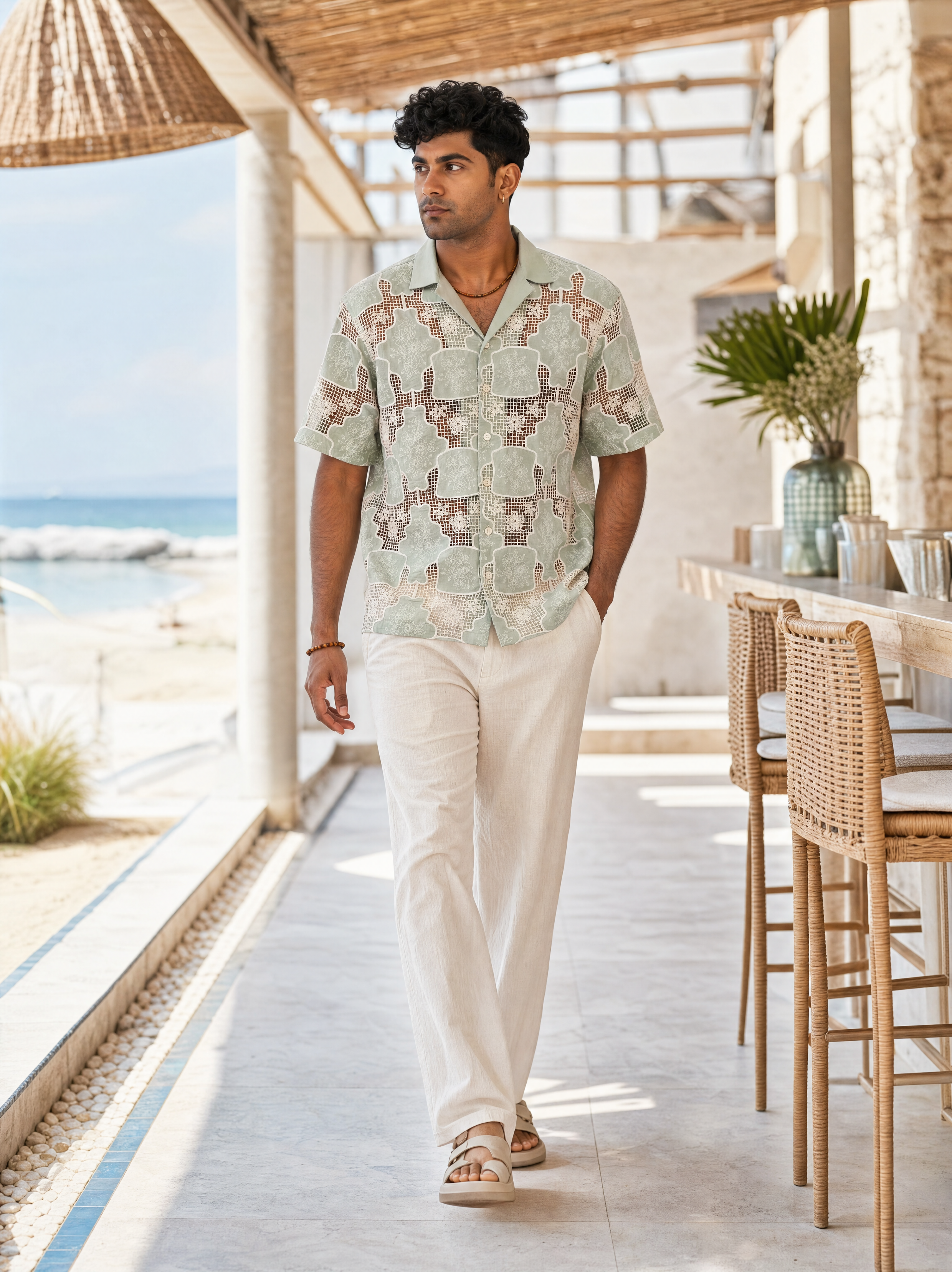 TRELLIS BLOOM COTTON CUTWORK SHIRT - SEA SAGE