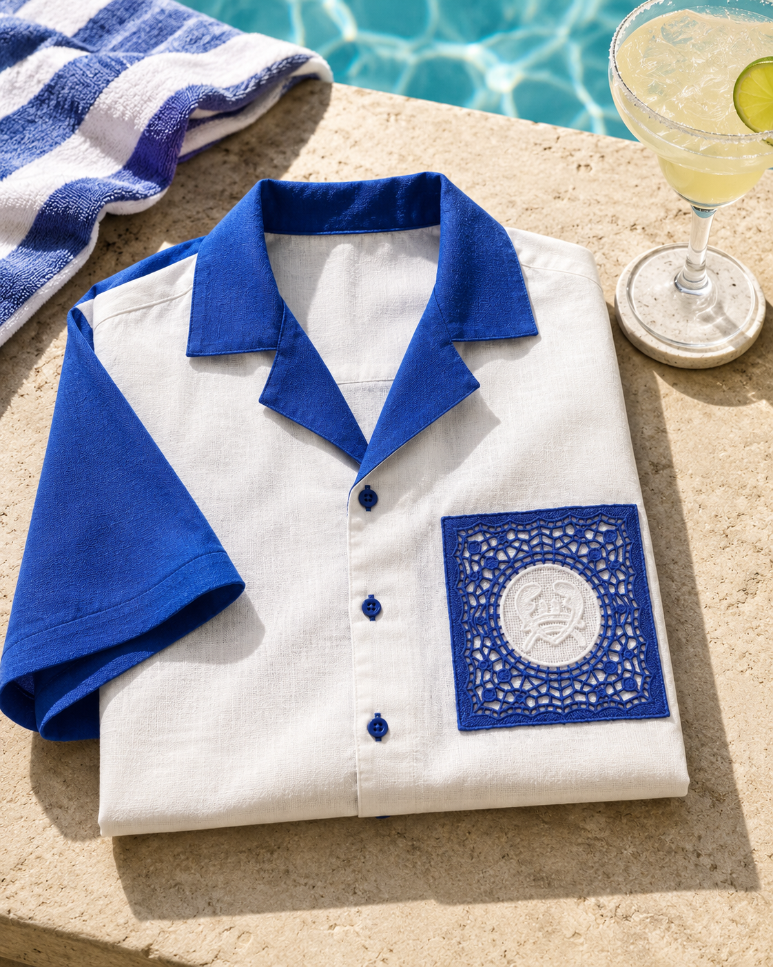 PORTSIDE GUIPURE PATCH SHIRT - SALT/POLYNESIAN BLUE