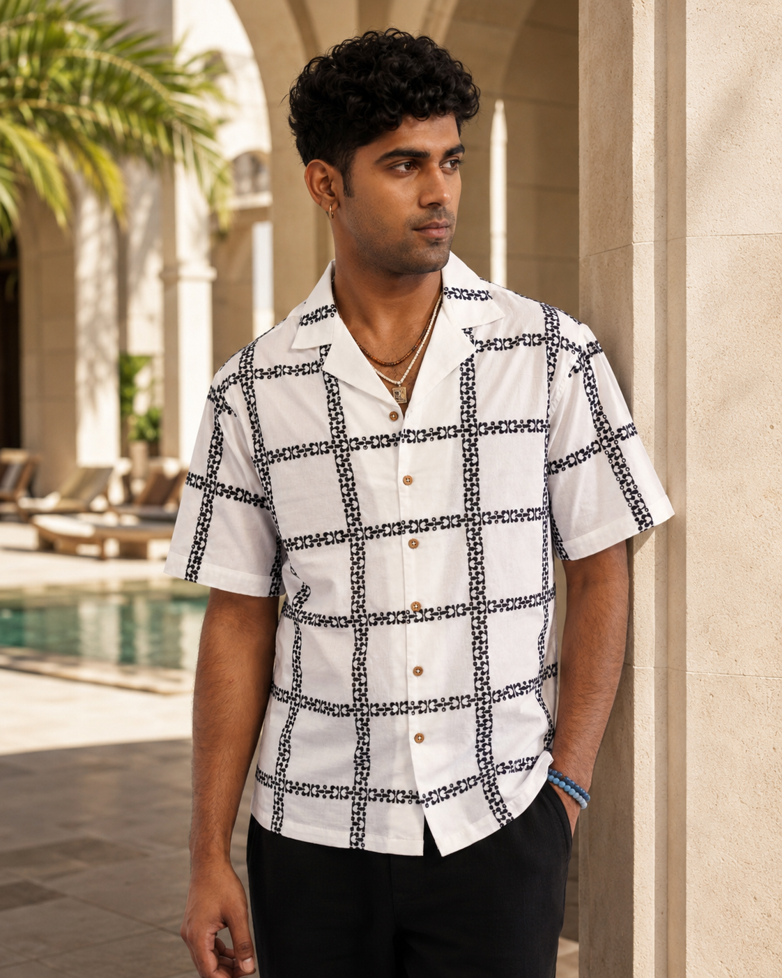 CABANA BLOOM COTTON SHIRT - SALT/MIDNIGHT BLACK