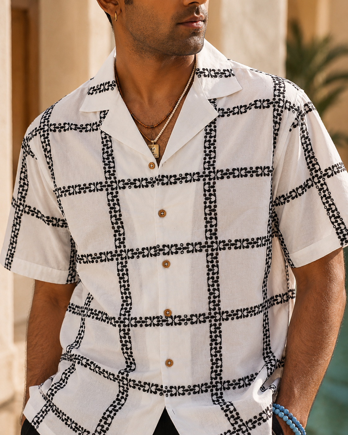 CABANA BLOOM COTTON SHIRT - SALT/MIDNIGHT BLACK