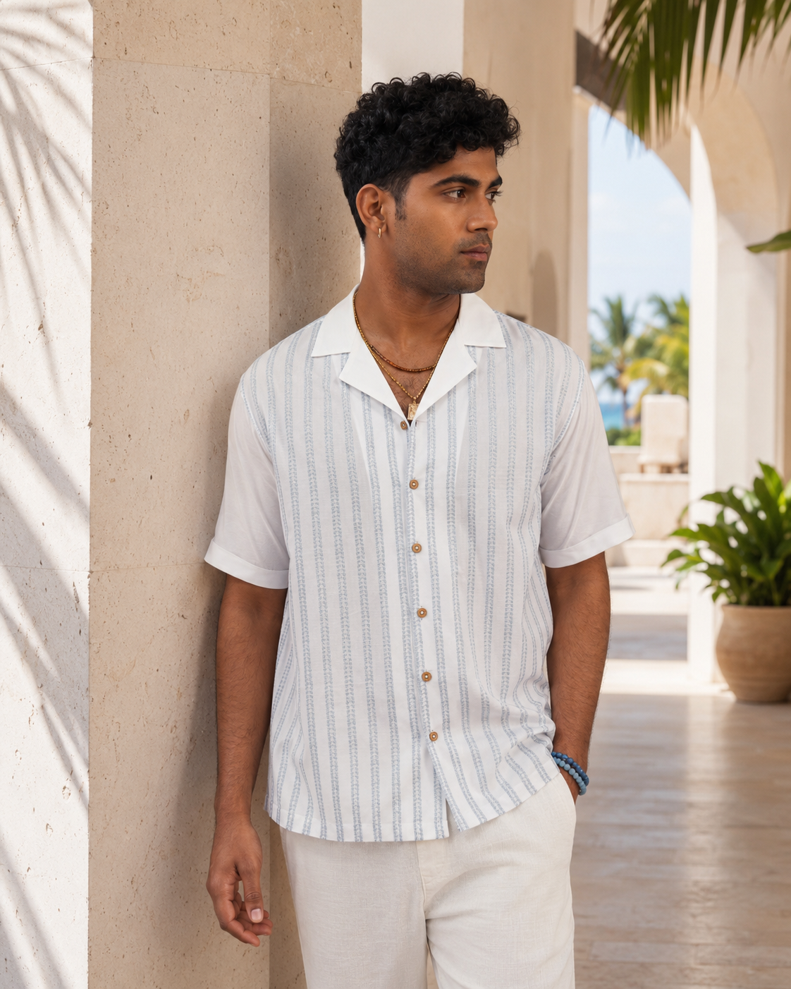 SKYTRAIL COTTON SHIRT - SALT/SKY BLUE