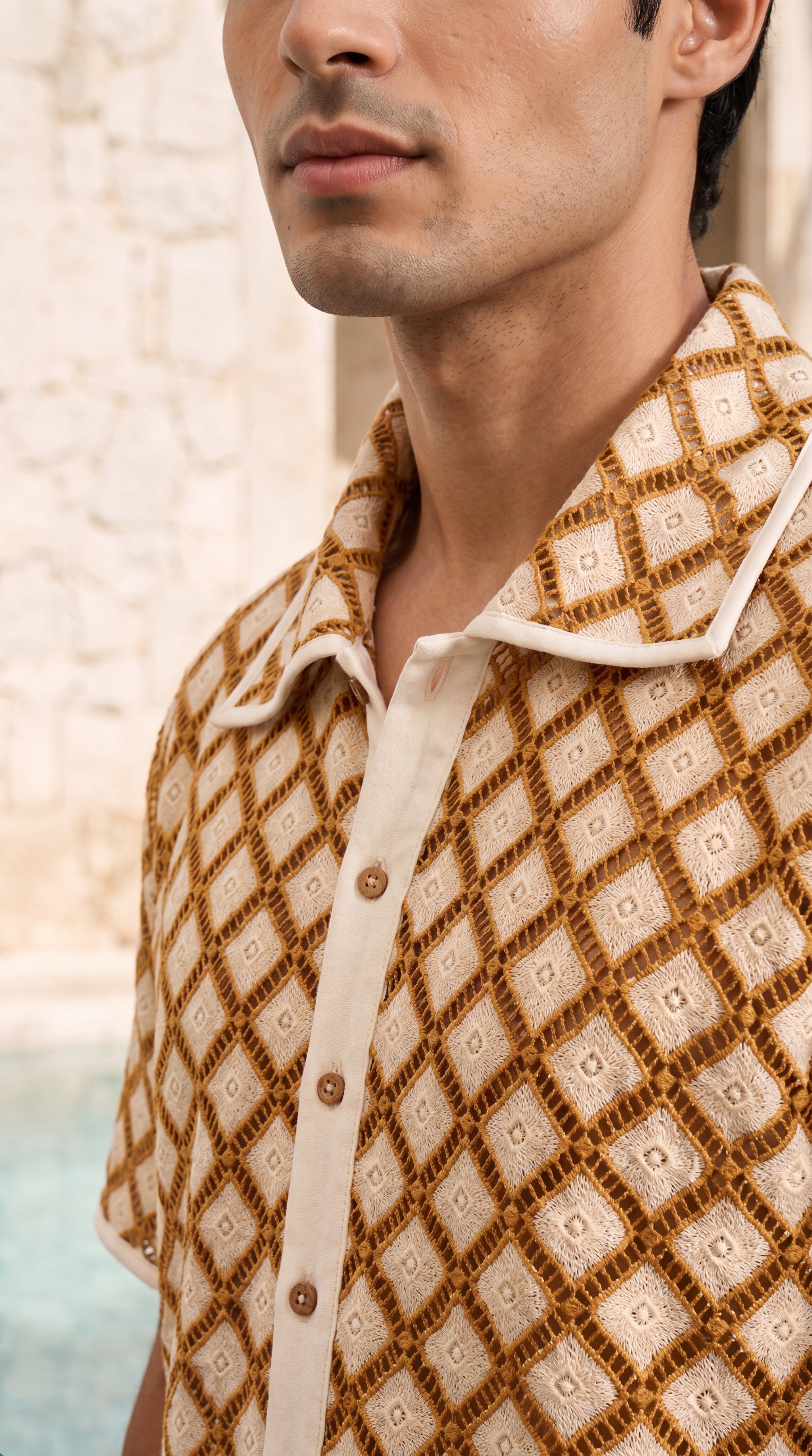 SOLANA LATTICE GUIPURE SHIRT - DUNE GOLD
