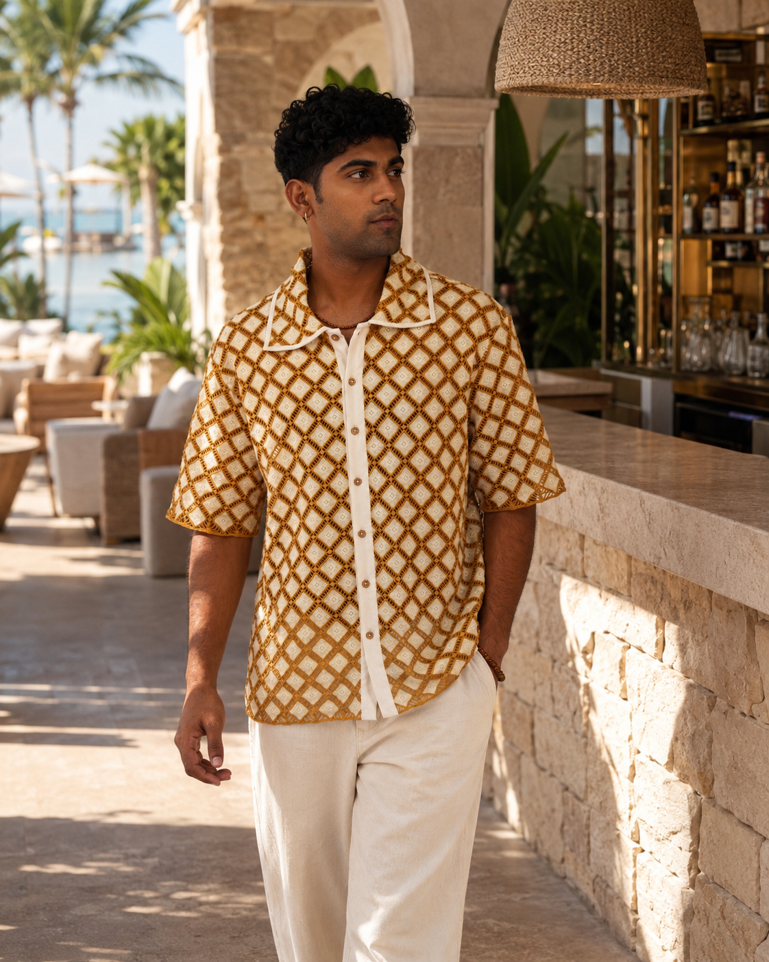 SOLANA LATTICE GUIPURE SHIRT - DUNE GOLD